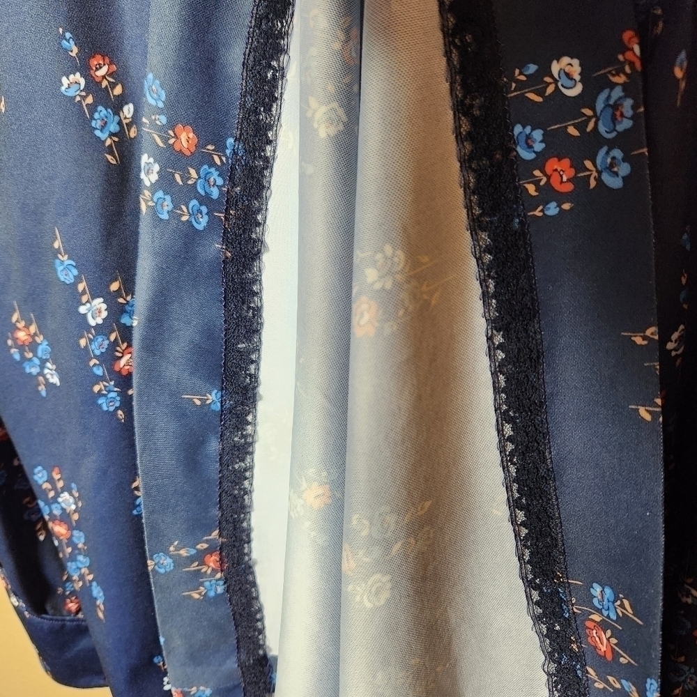 Vintage 70s Elongated Peter Pan Collar Navy Floral Long Sleeve Maxi Boho Dress-S - Picture 11 of 11